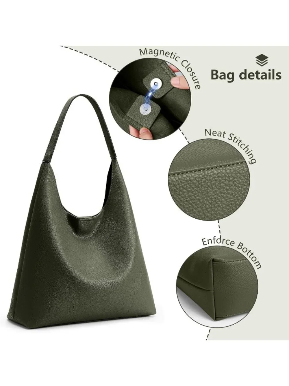 Casual Slouchy Hobo Tote Bag | Soft Vegan Leather, Suede Lining, Keychain Pocket